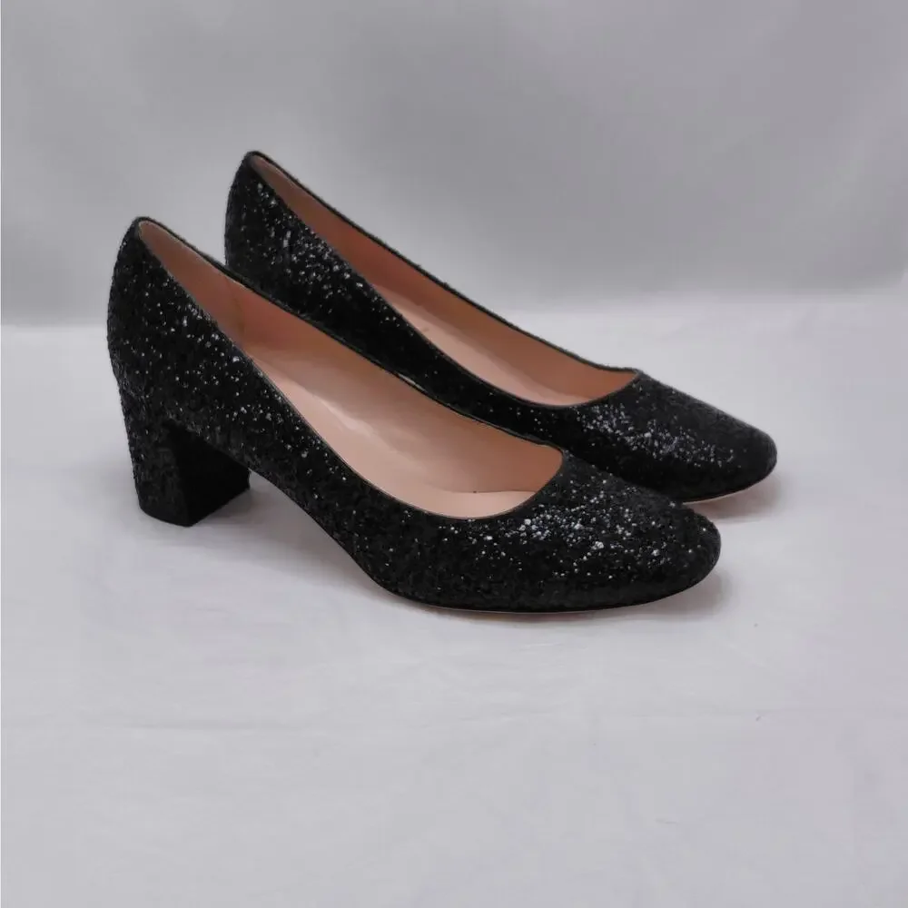 Kate Spade Womens Heels Size 9.5M Silver Glitter Block Heel Pumps Wedding Party